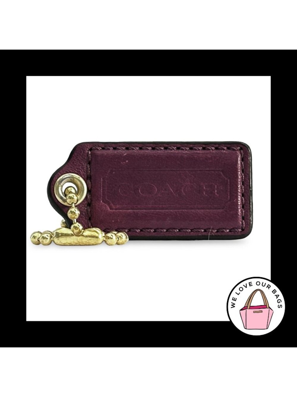 COACH HANG TAG 2" Purple Smooth Leather Bag Charm Keychain Fob Brass Medium